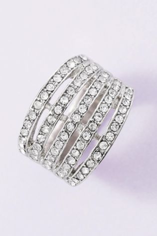 Silver Coloured Crystal Effect Ring